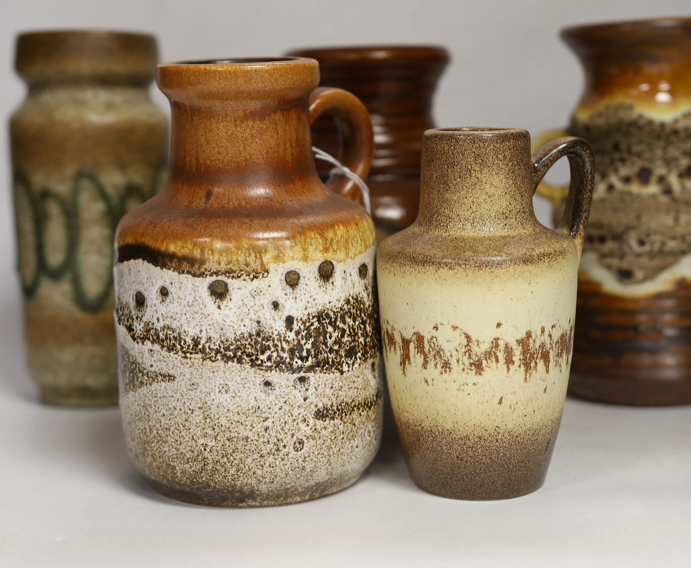 Seven West German pottery items including Scheurich and Bay vases, tallest 18cm